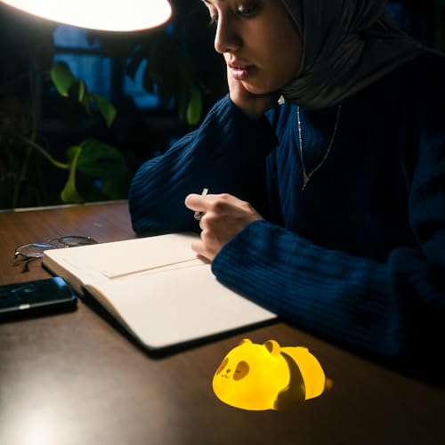 Image of Cute Panda Night Light Lamp - Yellow LED Decorative Lamp for Kids, Girls, Boys, Teens, Bedroom Room Decor - Adorable Gift for Birthday, Valentine's Day, Christmas - Battery Included