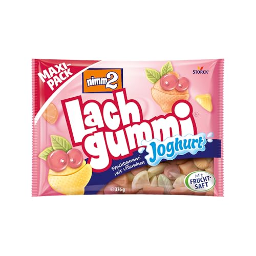 nimm2 Lachgummi Joghurt – 1 x 376 g Maxi Pack – Fruchtgummis mit Fruchtsaft, Vitaminen und Joghurt – Süßigkeit in sechs Geschmackrichtungen