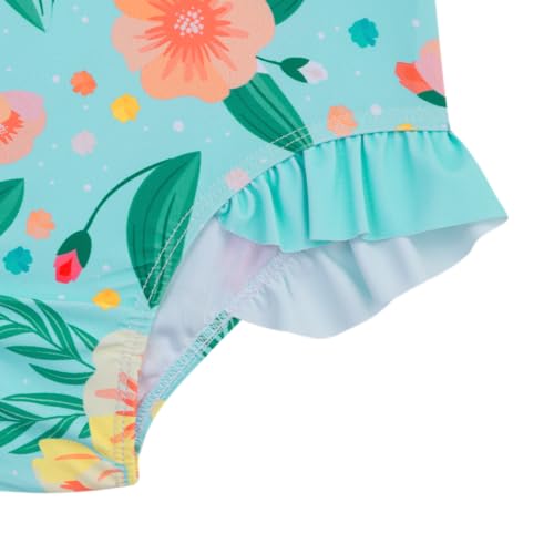 Image of Baby Toddler Girl Long Sleeve Ruffle Swimsuit One Piece Zipper Rash Guard Bathing Suit with UPF 50+ Sun Protection