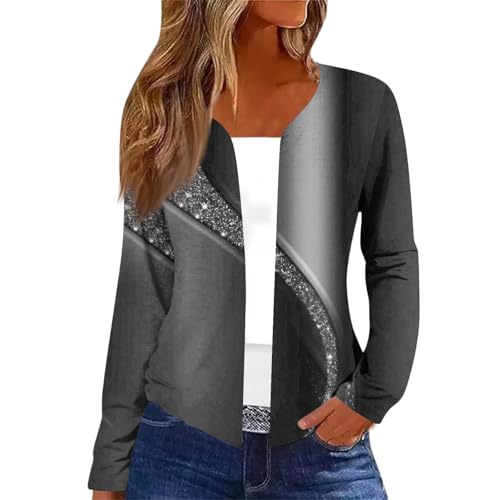 Womens Open Front Cropped Cardigan Long Sleeve Casual Lightweight Floral Printed Fall Fashion Cardigan