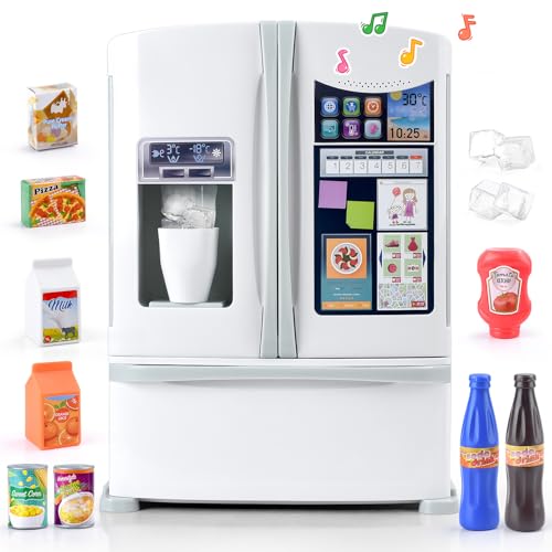 PLAY Frigo Jouet pour Enfant, Set de Cuisine avec Réfrigérateur Jouet, Jouets Alimentaires, Glaçons, Effets Sonores Réalistes, Set de Ustensile Cuisine pour Enfant...
