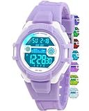 Juboos Reloj Digital Deportivo para Niños,7 Colores con Luz led,Resistente al Agua, con Alarma,Cronómetro,Reloj de Pulsera para Niños y Niñas de 5 a 18 Años (Lila)