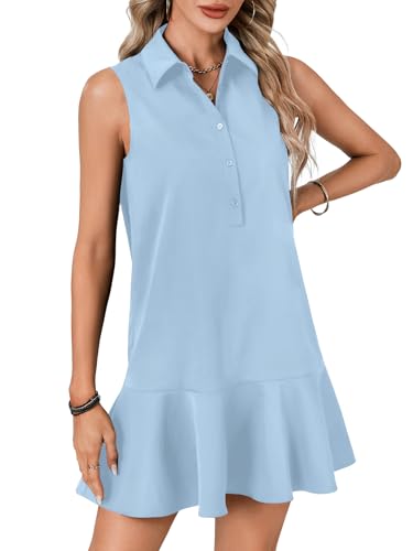 Image of Vrtige Women's Sleeveless Polo Dress Button Front Ruffle Hem Casual Golf Tennis Summer Mini Dresses