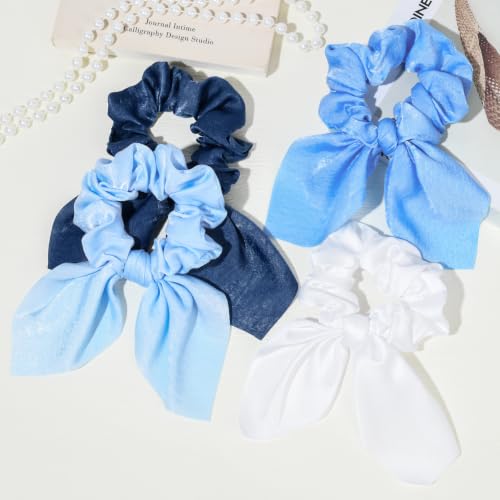 Image of 12 PCS Bow Hair Scrunchies Bunny Ears Silk Scrunchies Hair Ties Bobbles Elastic Hair Ties Ropes Ponytail Holder Hair Accessories for Women
