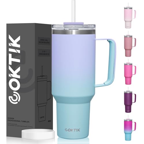 COKTIK 40 oz Tumbler With Handle and Straw Lid, Vacuum Insulated Travel Coffee Mug Stainless Steel Insulated Cup for Beverages, Leak-proof, Cupholder Friendly (Sweet Candy)