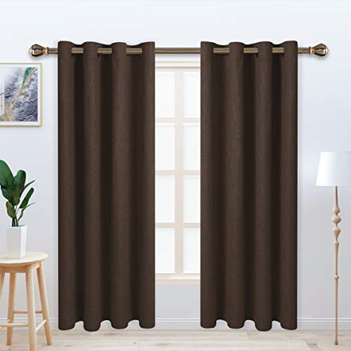 Cortinas opacas LORDTEX de arpillera con textura de lino para dormitorio con forro térmico aislado – Cortinas gruesas de ventana para sala de estar, 127 x 213 cm, chocolate, juego de 2 paneles
