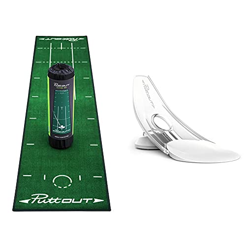 PuttOut Pro - Alfombrilla de Golf, Unisex, Put/Mat/GRN, Verde, 240 x 50 cm + Pressure Putt Trainer, Unisex Adulto, Blanca Cover