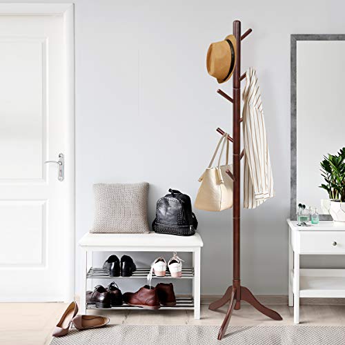 Tangkula Wooden Tree Coat Rack Freestanding, Entryway Coat Stand With 8 Hooks, Height Adjustable Coat Tree, Rubber Wood Coat Hanger Stand For Home Office Hall Entryway #TOP1