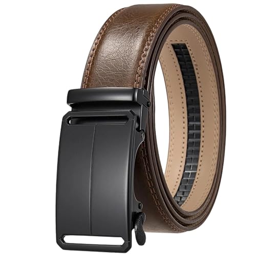 Men 3.5Cm Width Genuine Leather Belt Solid Automatic Buckle Mens Dress Suit Belts Style 7 130cm