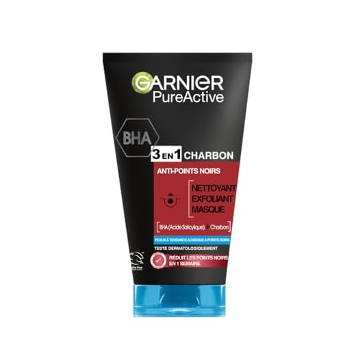 Garnier Pure Active - Nettoyant 3 En 1 - Nettoyant, Exfoliant, Masque - Réduit Les Points Noirs & Prévient Leur Apparition - BHA & Charbon - Vegan & Cruelty Free - Peau Mixtes à Grasses - 150 ml