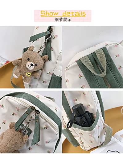 JHTPSLR Preppy Backpack Patchwork Cottagecore Aesthetic Backpack Flower Grass Printed Backpack Back to School Supplies (Green)4