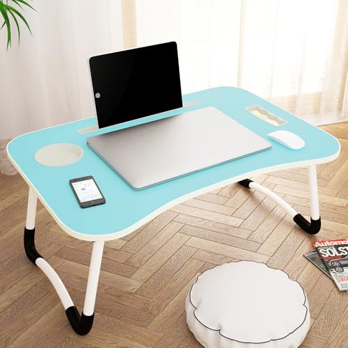 Image of Laptop Table with Dock Stand Wood Smart Standard Multi-Purpose Solid /Study Table /Bed Table /Foldable and Portable /Ergonomic & Rounded Edges /Non-Slip Legs /Engineered (Blue)