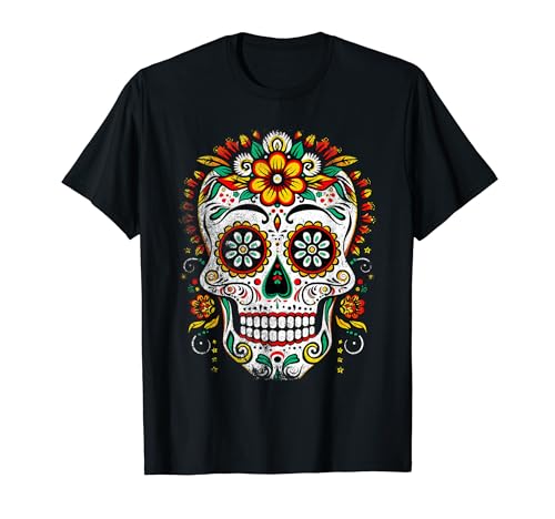 Mexican skull sugar day dead dia muertos halloween skeleton Camiseta