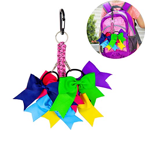 Yotako Paracord Cheer Bows Holder, 2 Pack Handmade Keychain Bow Organizer with 6 Pcs Cheer Bows Hanger for School Supplies Cheerleading Girls Cheer Bow Storage Black Pink - Thumbnail 6