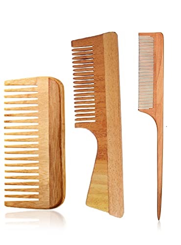 TASHKURST Neem Wooden Comb | Hair comb set combo for Women & Men | Kachi Neem wood Comb Kangi hair comb set for women | Wooden Comb for women hair growth |Kanghi for Hair (Pack of 3)
