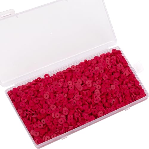 Auvoau 2000Pcs White Clay Beads Polymer Clay Spacer Beads Flat Beads 6mm Round Heishi Vinyl Beads for DIY Craft Gift Adults Bracelets Necklace Jewelry Making Earring Accessories (Red)