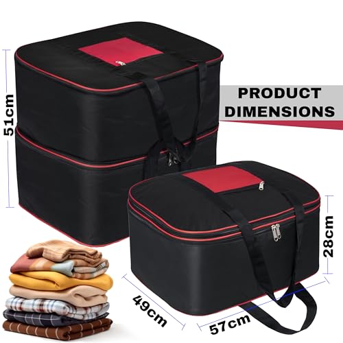 Image of Storite Expandable Moisture Proof Nylon 142 L Heavy Duty Extra Large Storage Bag For Clothes /Blankets /Bedsheets /Toys /Stationery Paper Rectangular(RedBlack, 57x49x51cm)