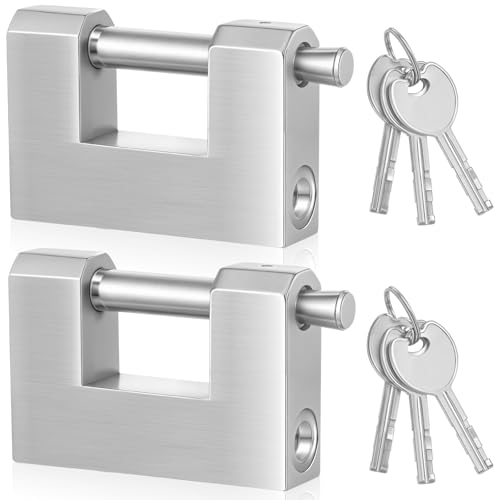 Blulu 2 Pack Heavy Duty Lock for Shipping Container with Stainless Steel Keys Stainless Steel D-Shaped Padlock for Garage Door, Shed, Storage Unit, Locker, and Warehouse (80mm)