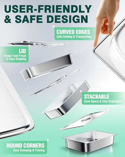 image for WantJoin Steam Table Hotel Pans with Lid 1/2 Half Size 4 Inch Deep 3 P