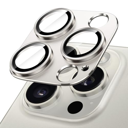 Image of JETech Camera Lens Protector for iPhone 16 Pro 6.3-Inch and iPhone 16 Pro Max 6.9-Inch, Full Coverage 9H Tempered Glass Ring Cover, Matte Metal Plate, Case Friendly, 1-Pack (Natural Titanium)