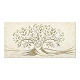 Giallobus - Cuadro - 1 - Sagrada Familia y Árbol de la Vida - Beige - Vidrio acrílico - 100L x 50l cm - Listo para colgar - Cuadros modernos