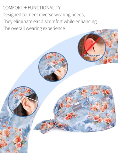 Image of Kousenpu Scrub Caps for Women, Adjustable Women's Surgical Cap with Buttons, Breathable Cute Design for Nurses and Doctors
