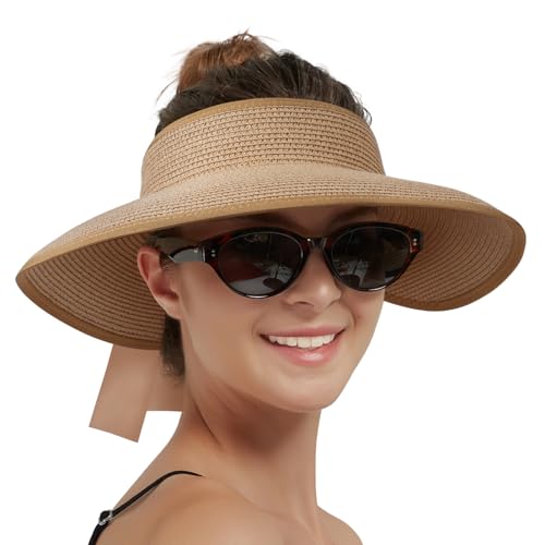 Chapeau de soleil pour femme Creekstone en paille pliable avec visière large