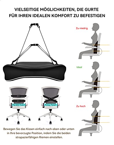Travel Ease Ergonomisches RückenKissen aus Memory Foam, Lendenkissen für Bürostuhl, Schreibtischstuhl, mit Antistatischem, hautfreundlichem Bezug und für eine Bequeme Sitzhaltung (Schwarz)