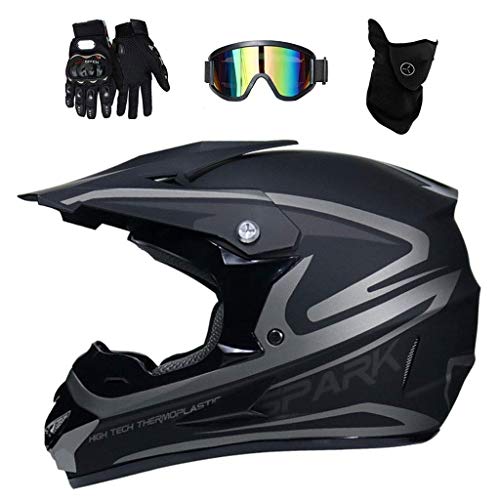 Full Face MTB Motocross Helmet with Goggles Gloves Mask, Adult Youth Off Road ATV Scooter Motorbike Helmet, Downhill Enduro BMX Quad Dirt Bike Crash Helmet, D.O.T Certified ( Color : Grey , Size : L/5