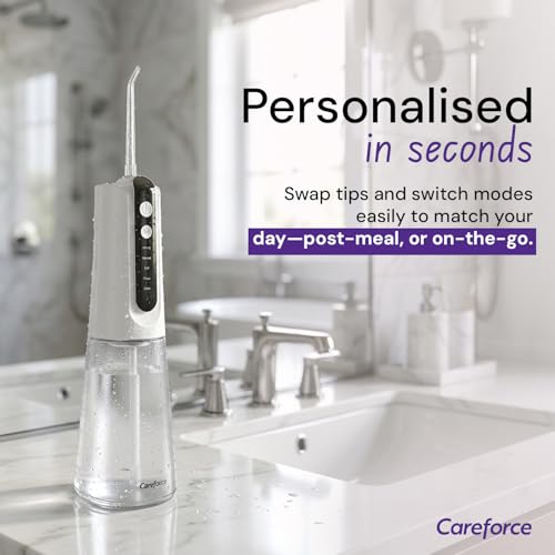 Image of Careforce Cordless Water Flosser for Teeth Cleaning, Oral Irrigator with 5 Modes (Child Mode), 30-150 PSI, 270ml Tank, 1500mAh Battery, IPX7 Waterproof, Portable Dental Flosser for Braces & Gums