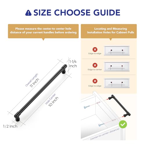 Image of Ravinte 5 Pack 10 Inch Hole Center Solid Kitchen Cabinet Handles Matte Black Dresser Pulls Cabinet Drawer Pulls for Kitchen Cupboard Hardware