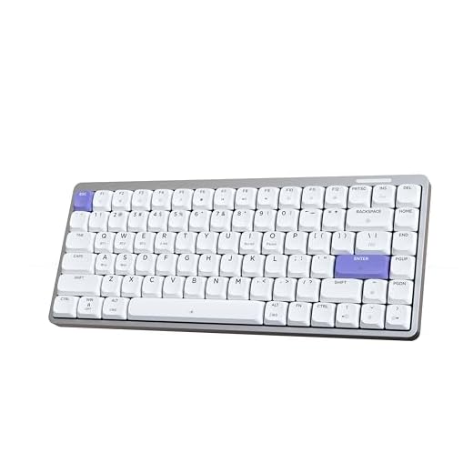 EPOMAKER Luma84 Low Profile Aluminum Mechanical Keyboard, QMK/VIA Programmable, Tri-Mode Wireless, Win/MAC/Linux Compatible, RGB Backlight (White&Purple, Gateron Low-Profile Red Switch)