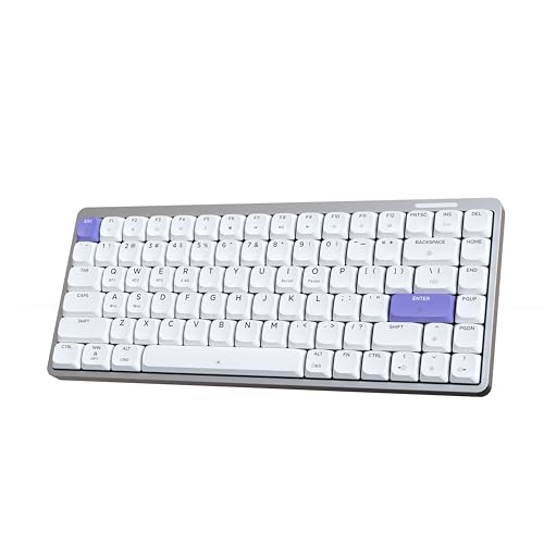 Image of EPOMAKER Luma84 Low Profile Aluminum Mechanical Keyboard, QMK /VIA Programmable, Tri-Mode Wireless, Win /MAC /Linux Compatible, RGB Backlight (White&Purple, Gateron Low-Profile Red Switch)