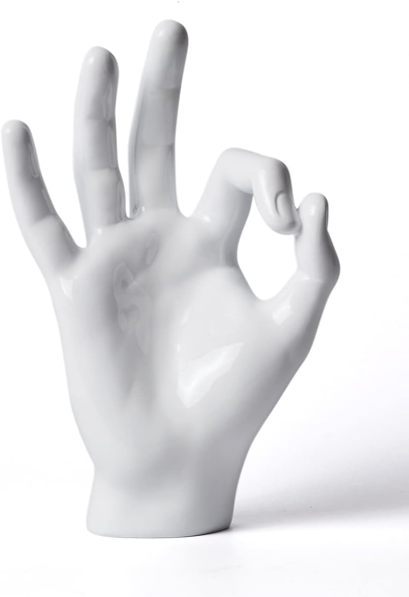 Finger Sculpture Statue Modern Decor Arts Hand Gesture Gifts Polyresin White 11 inch