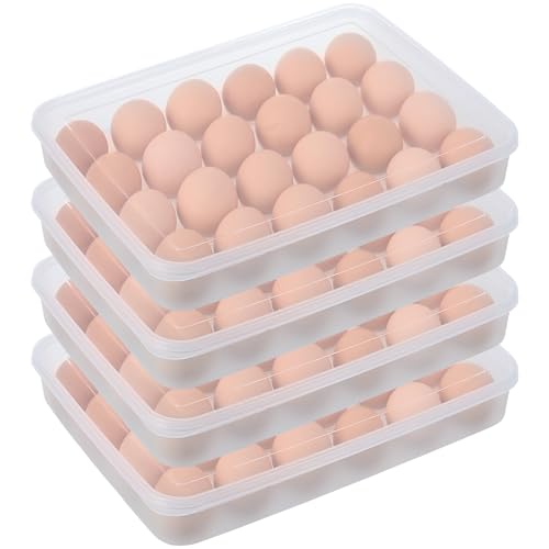 96 Egg Holders for Refrigerator 4 Set Clear Deviled Egg Tray with Lid Plastic Egg Storage Container Egg Organizer for Protect and Keep Fresh 24 Egg Tray x 4 Pack