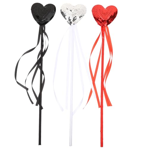 Hohopeti 3 Piezas Varitas Mágicas de Corazón con Lentejuelas y Brillo de Colores Plata para Niñas Accesorios para Fiestas y Disfraces de Hada para Cumpleaños y Shower