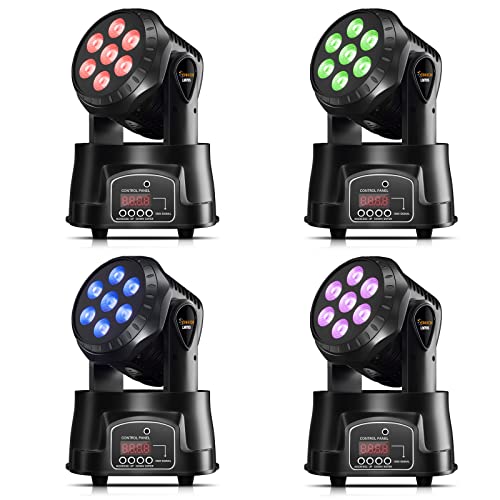 Led Moving Head Light,Yunhion Rgbw Led Stage Lighting,7X8W Moving Heads Mini Stage Lights,Stage Spot Light,9/14 Ch Wash Light With Dmx And Sound Activated For Dj Disco Party Lights 4Packs #TOP2