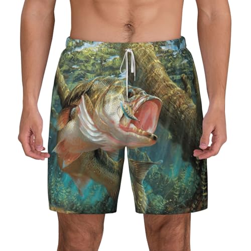 Maillot de bain homme imprimé poisson blanc en taille L avec taille ajustable