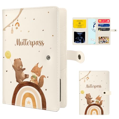 Mngevcy Mutterpasshülle aus Kunstleder Mutterpass Schutzhülle mit 9 Fächern Mutterpasshüllen zur Aufbewahrung von Versicherungskarten Ultraschallbildern&Impfpass