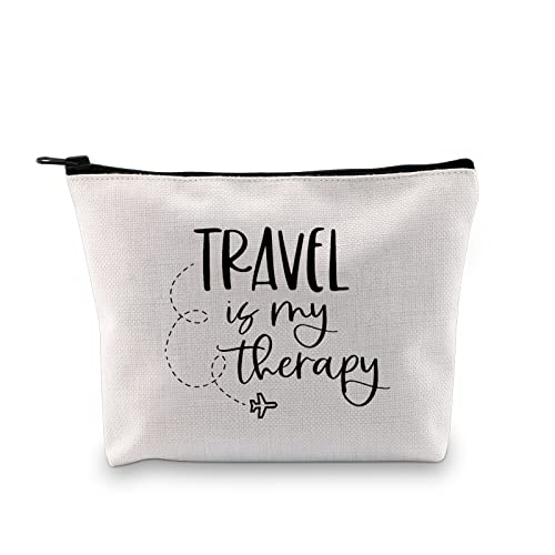 G2Tup Travel Lover Gift Travel Is My Therapy Makeup Bag Adventure Lover Zipper Cosmetic Bag Traveler Themed Gift World-Wide Traveler Zipper Travel Bag (Travel Is My Therapy White Bag) #TOP16