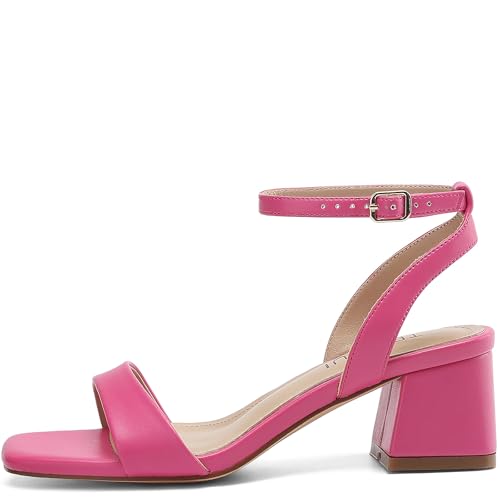 Image of TEAIEUI Block Heels for Women, Square Open Toe Heeled Sandals, Chunky Ankle Strap Shoes for Dress, Party, Prom, Low Heel 2 inch