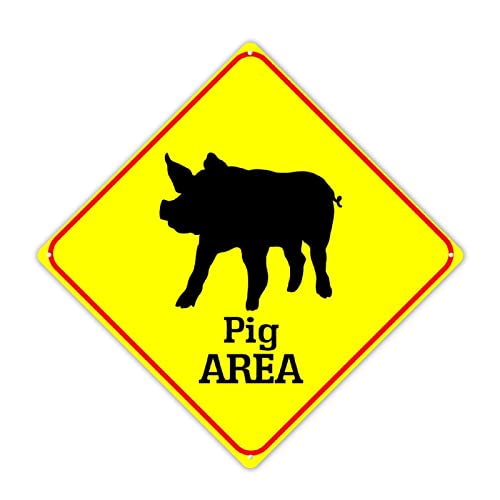 Panneau mural en métal cochon rétro jaune losange 38cm