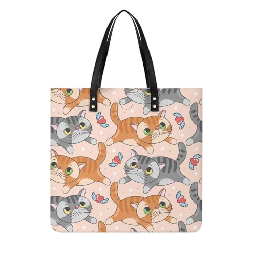 Sac à bandoulière voyage motif chat gris orange - Grand sac cabas femmes 39x39cm