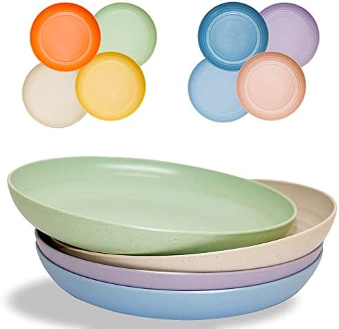 8 Pack 10 Inches Plastic Plates Reusable, Unbreakable Eco-Friendly Lightweight Wheat Straw Plates, Salad Plates, Camping Plates,kids plates, Dishwasher & Microwave Safe, They are easy to clean…