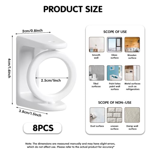 Image of HASTHIP 8Pcs Curtain Rod Holder Without Drill Self-Adhesive 360 Rotating Curtain Rod Brackets, Wall-Mounted Adjustable Holders for Towels, Room Dividers, Bathroom & Kitchen Storage
