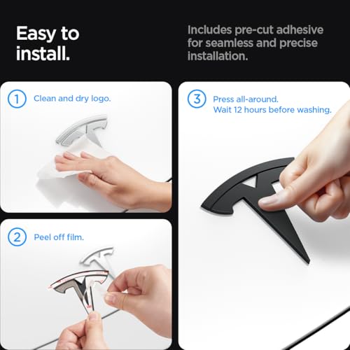 Image of Spigen Front Emblem Logo Full Cover Sticker for Tesla Model 3 Highland (Standard, Premium & Performance 2026 /2025 /2024) - Black