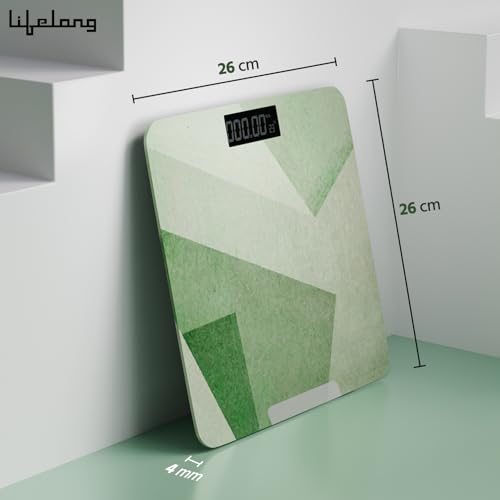 Image of Lifelong Weighing Machine with Backlit LCD Panel |Digital Weight Machine for Body Weight|Thick Tempered Glass with LCD Display|Bathroom Weighing Scale (Olive Green)