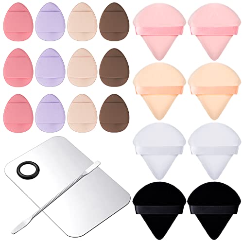 21 Pieces Mini Powder Puff Triangle Powder Puffs for Face Powder Finger Power Pocket Puff Soft Makeup Puff Water Drop Make up Sponges with Makeup Spatula Makeup Tool for Foundation Concealer Cream