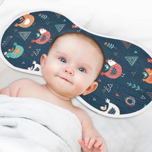 J JOYSAY Rooster Birds Dark Blue Baby Burp Cloths for Boys Girls Large 22''x11'' Cotton 4 Layer Drool Cloths for Babies Newborn one sizex24