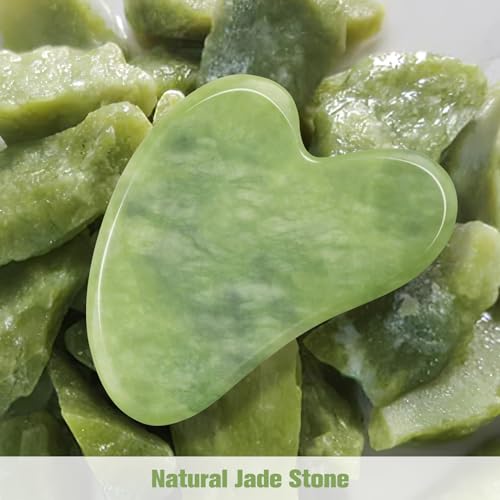 Image of Jade Stone Gua Sha Massage Tool Set Larger Guasha Board with Handle Muscle Scraping Massage Tools Facial Anti Cellulite Spa Acupuncture Tools for Back Neck Face Leg Massage, Lymphatic Drainage